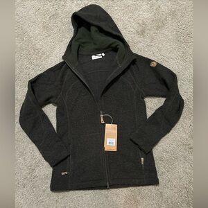 Fjallraven Women's Small Kaitum Fleece Deep Forest Green Hooded Jacket NWT